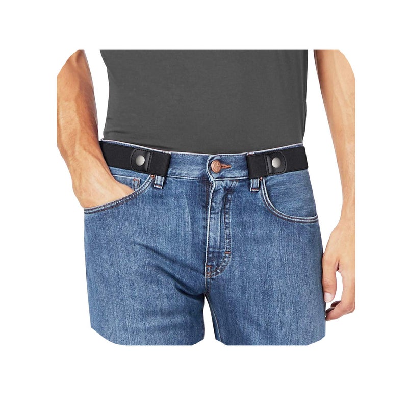 WHIPPY No Buckle Stretch No Show Belt for Men 1.38 inches Wide, Buckless Invisible Elastic Belt for Jeans Pants (Black, Small Size 30-48 inches) - Image 1